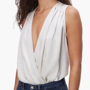 Good American Wrap Front Washed Satin Bodysuit Plus Size 4 Cream NWT